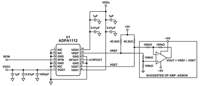 Application Circuit Diagram - Analog Devices Inc. ADPA1112 GaN Power Amplifiers